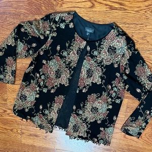 Dressbarn Woman Collection Floral Open Face Cardigan With Beaded Detail